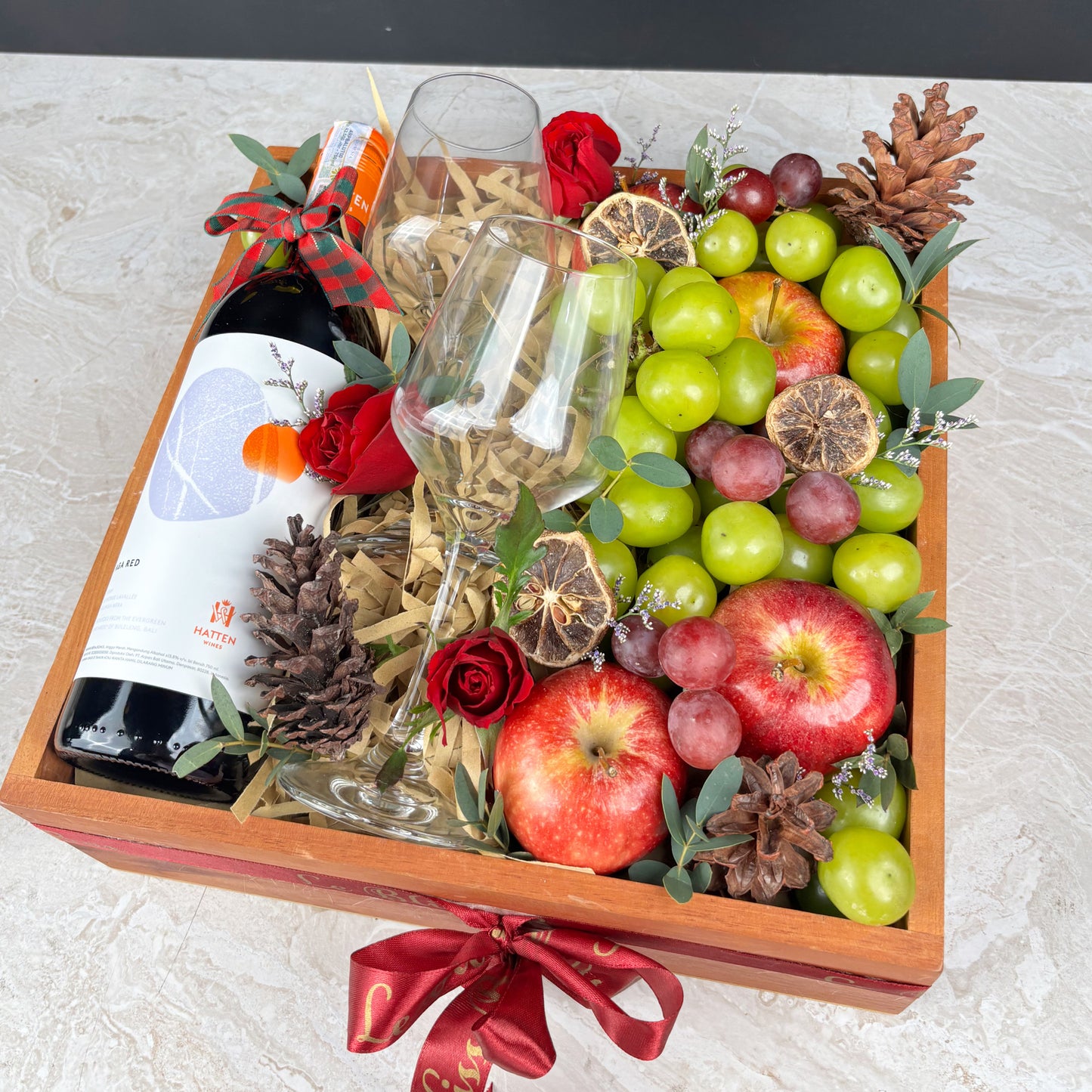 Red Wine Glass Fruit Wooden Box