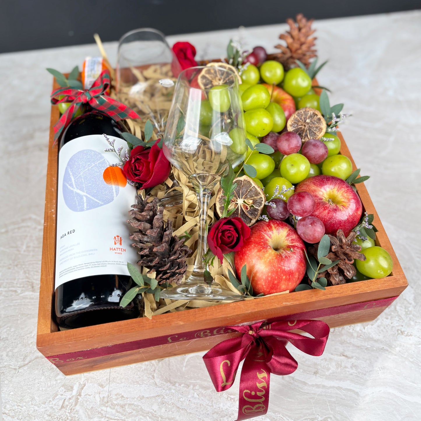 Red Wine Glass Fruit Wooden Box