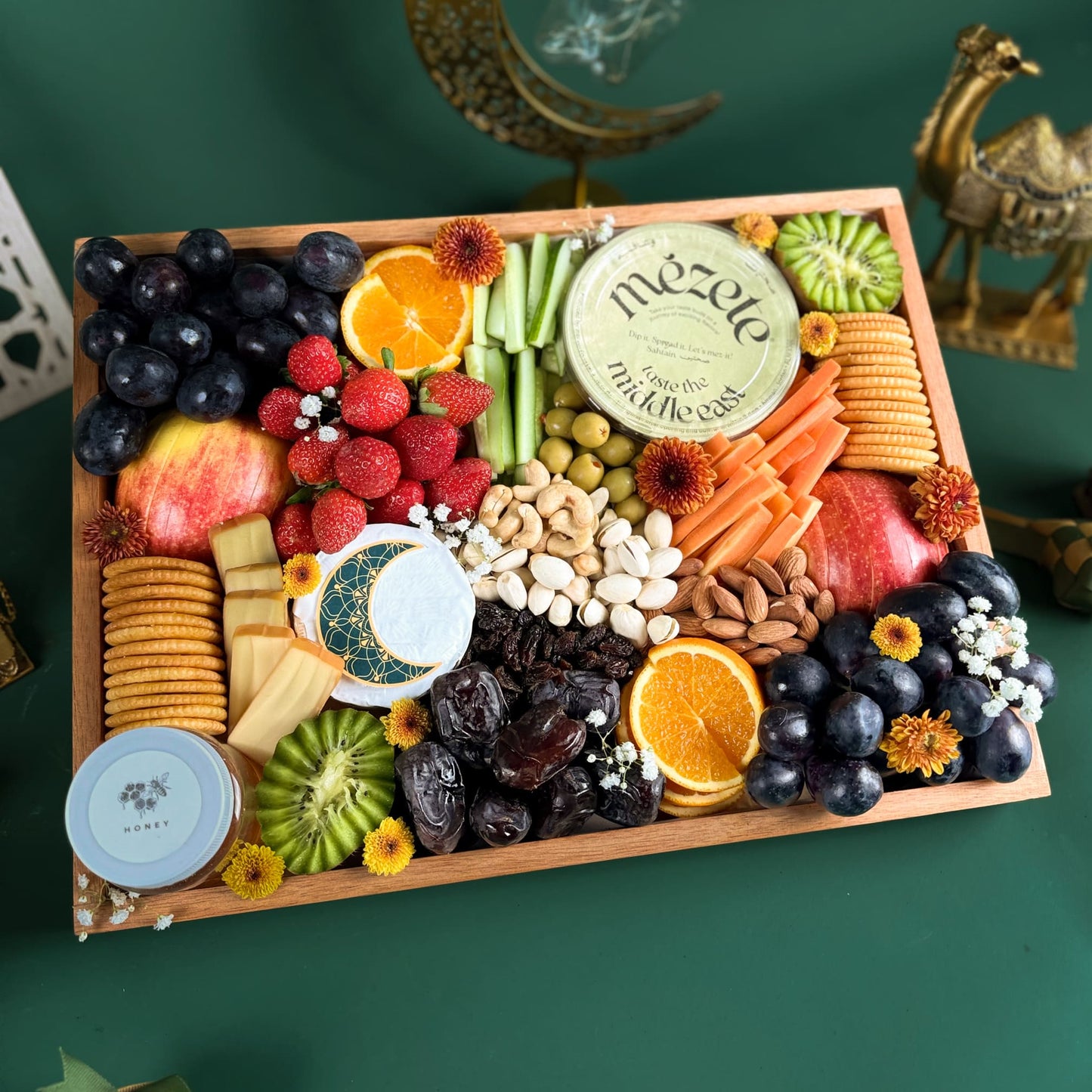 Middle Eastern Cheese & Hummus Wooden Platter