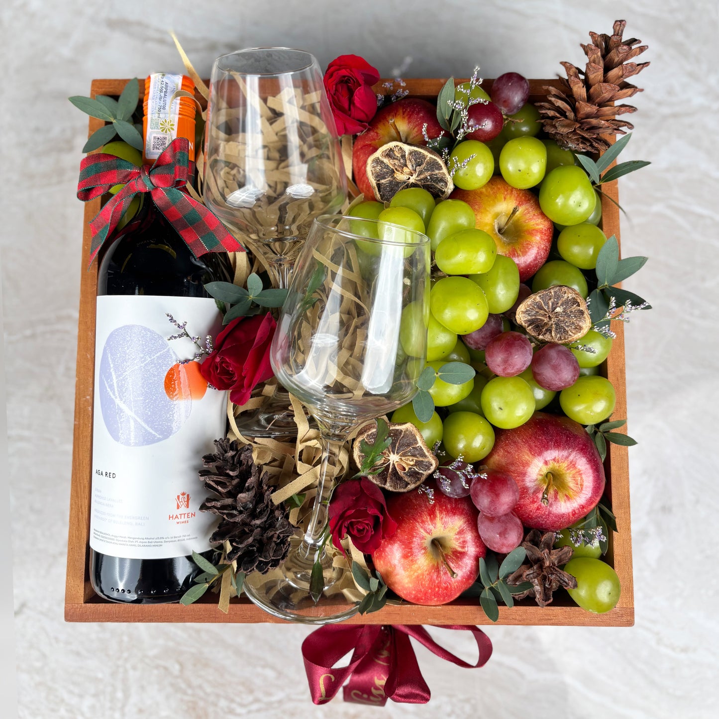 Red Wine Glass Fruit Wooden Box