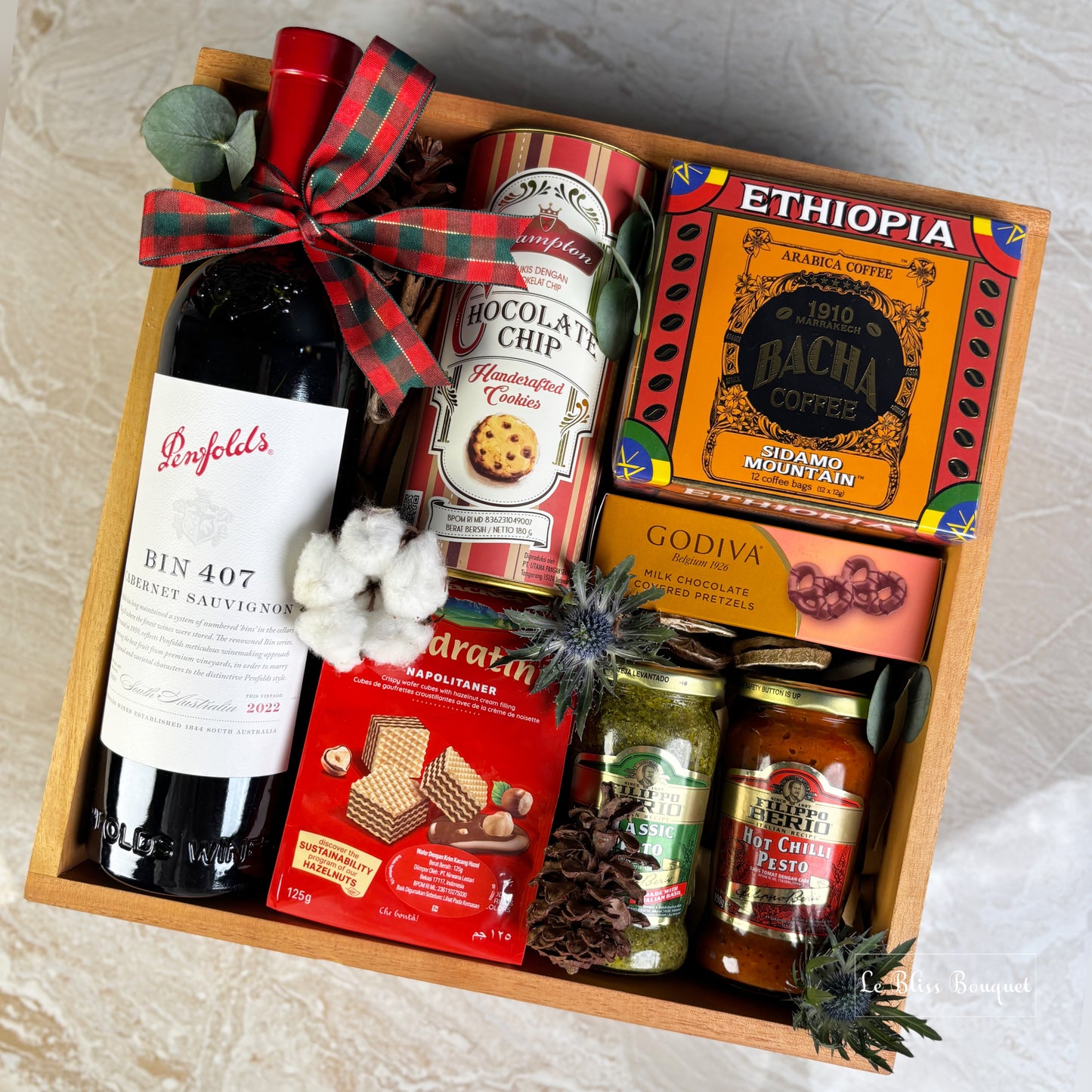 wine bin 407 penfolds, bacha coffee and other. gourmet hamper jakarta, surabaya. parcel natal jakarta, parcel natal surabaya